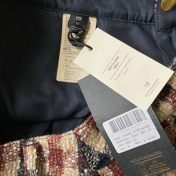 Scotch & Soda Tweed Mini Skirt Sz M Brown Check Exposed Zipper Retro Academia - Picture 4 of 13